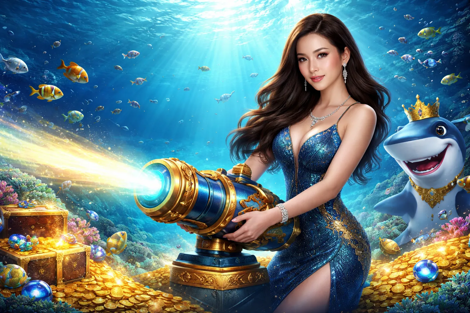 Giao diện tổng quan game bắn cá 8acb với các loại cá và vũ khí